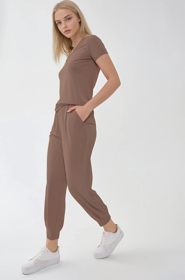 Beli Lastikli Paçası Pileli Havuç Rahat Pantolon - 21