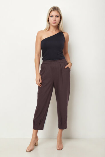 Beli Lastikli Paçası Pileli Pantolon - 1