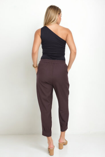 Beli Lastikli Paçası Pileli Pantolon - 5