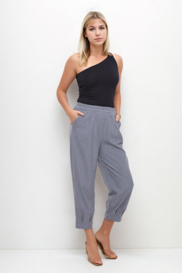 Beli Lastikli Paçası Pileli Pantolon - 7