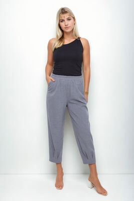 Beli Lastikli Paçası Pileli Pantolon - Thumbnail (7)