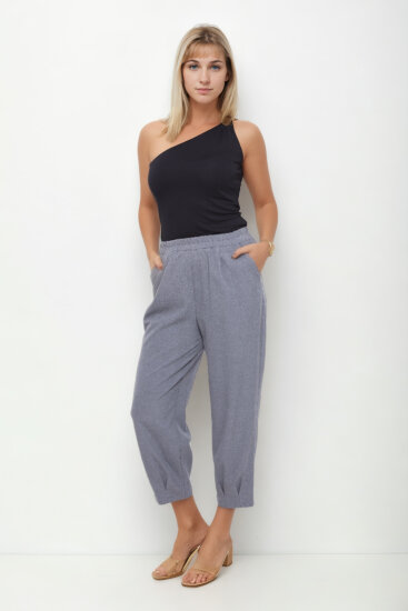 Beli Lastikli Paçası Pileli Pantolon - 9