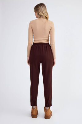 Beli Lastikli Paçası Pileli Triko Pantolon - Thumbnail (3)