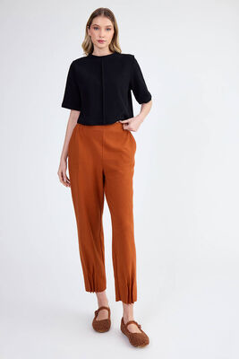 Beli Lastikli Paçası Pileli Triko Pantolon - Thumbnail (6)