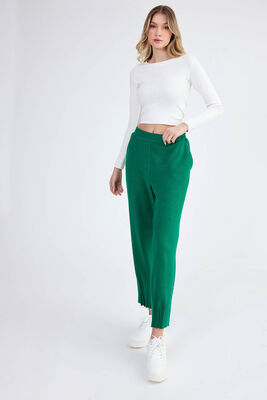 Beli Lastikli Paçası Pileli Triko Pantolon - Thumbnail (17)