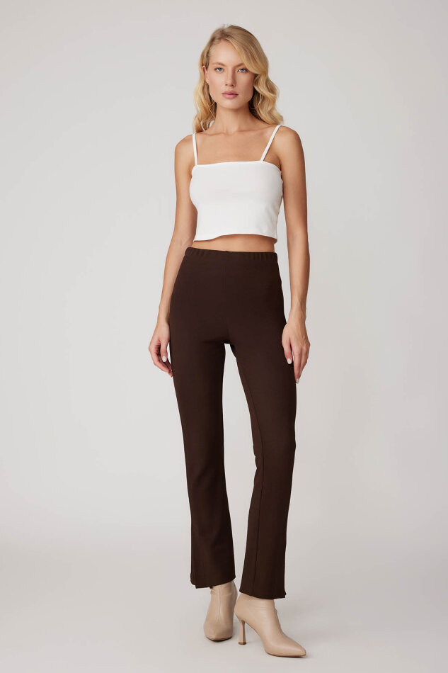 Beli Lastikli Paçası Yırtmaçlı Pantolon - 1