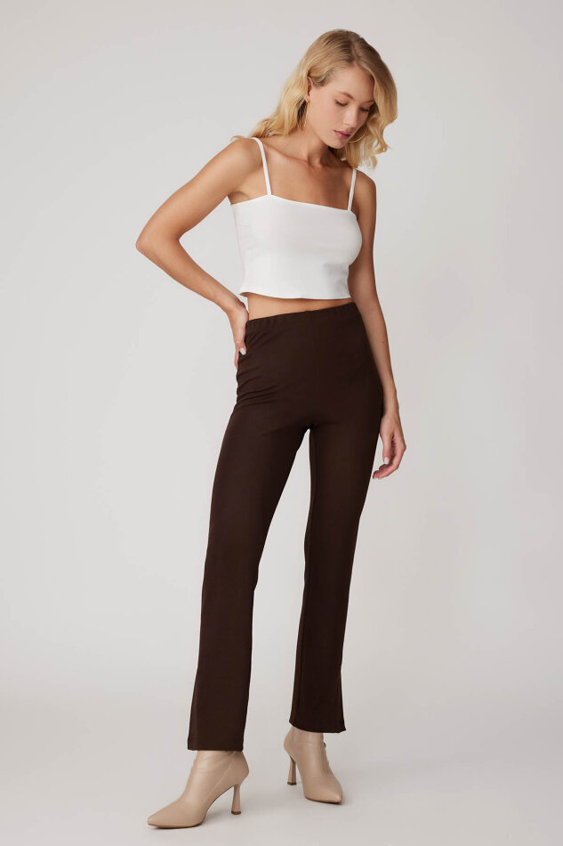 Beli Lastikli Paçası Yırtmaçlı Pantolon - 2