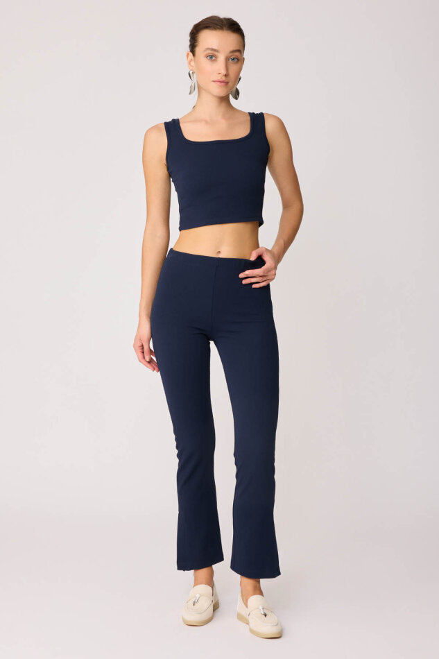 Beli Lastikli Paçası Yırtmaçlı Pantolon - 7