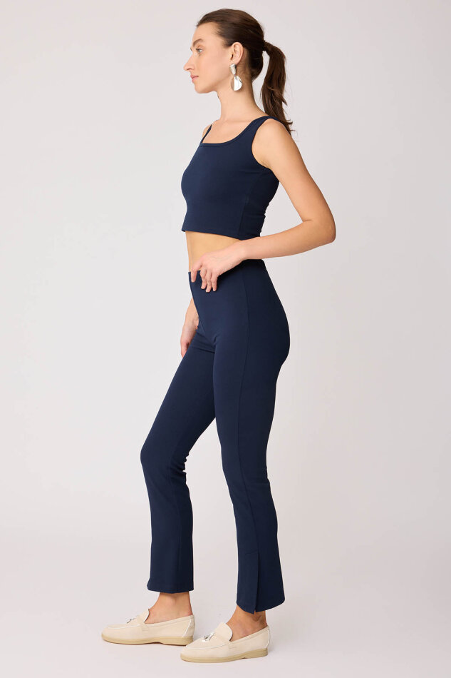 Beli Lastikli Paçası Yırtmaçlı Pantolon - 9