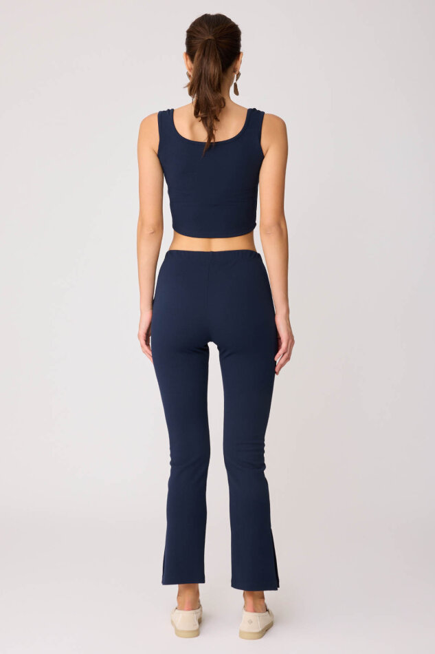 Beli Lastikli Paçası Yırtmaçlı Pantolon - 10