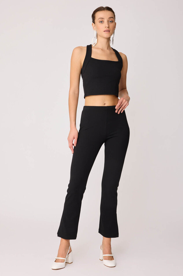 Beli Lastikli Paçası Yırtmaçlı Pantolon - 12