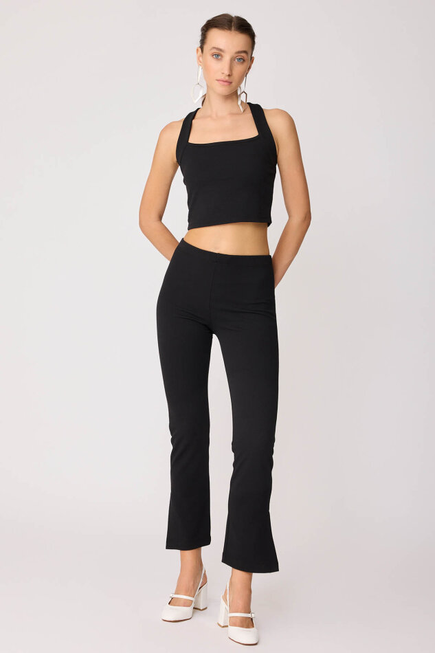 Beli Lastikli Paçası Yırtmaçlı Pantolon - 14