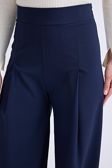 Beli Lastikli Pileli Geniş Paça Pantolon - 6