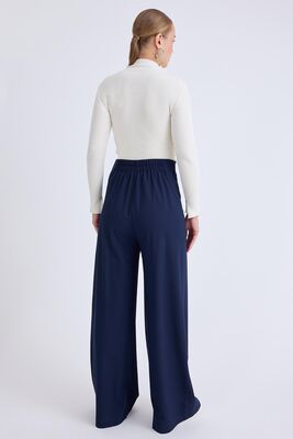 Beli Lastikli Pileli Geniş Paça Pantolon - Thumbnail (7)