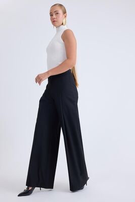 Beli Lastikli Pileli Geniş Paça Pantolon - Thumbnail (10)