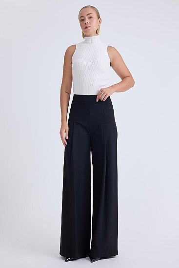 Beli Lastikli Pileli Geniş Paça Pantolon - 9