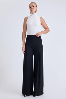 Beli Lastikli Pileli Geniş Paça Pantolon - Thumbnail (8)