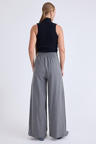 Beli Lastikli Pileli Geniş Paça Pantolon - 16