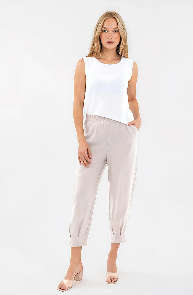 Beli Lastikli Pileli Havuç Pantolon - 1