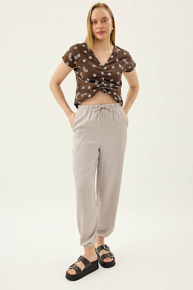 Beli Lastikli Saten Şalvar Pantolon - 2