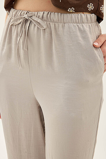 Beli Lastikli Saten Şalvar Pantolon - 4