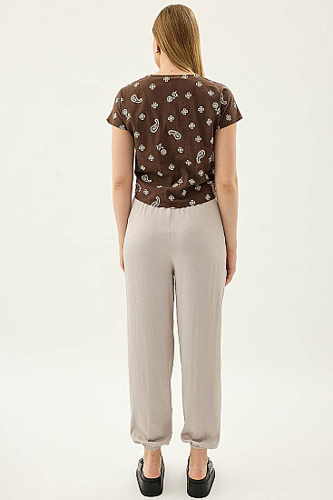 Beli Lastikli Saten Şalvar Pantolon - 5