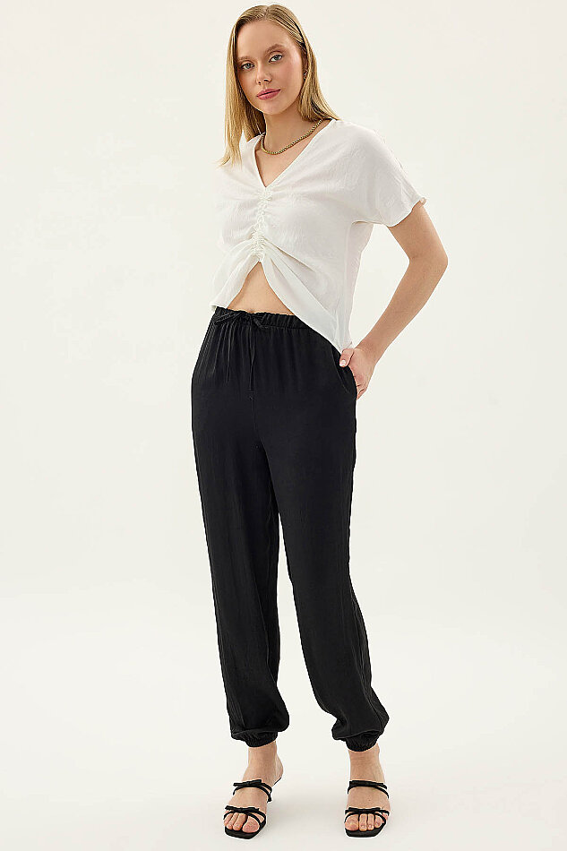 Beli Lastikli Saten Şalvar Pantolon - 6