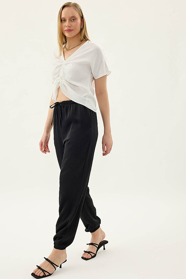 Beli Lastikli Saten Şalvar Pantolon - 8