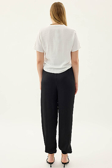 Beli Lastikli Saten Şalvar Pantolon - 10