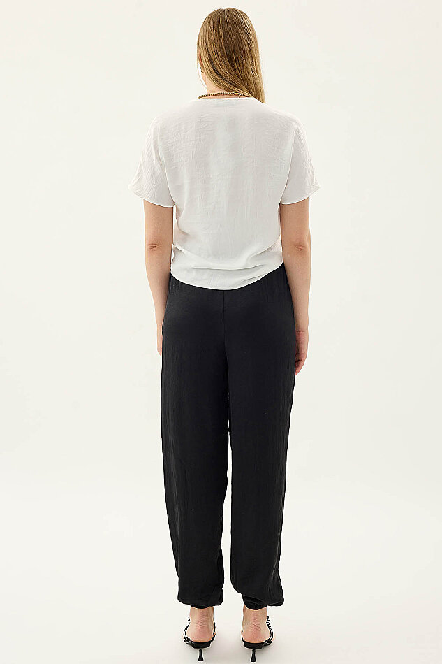 Beli Lastikli Saten Şalvar Pantolon - 10