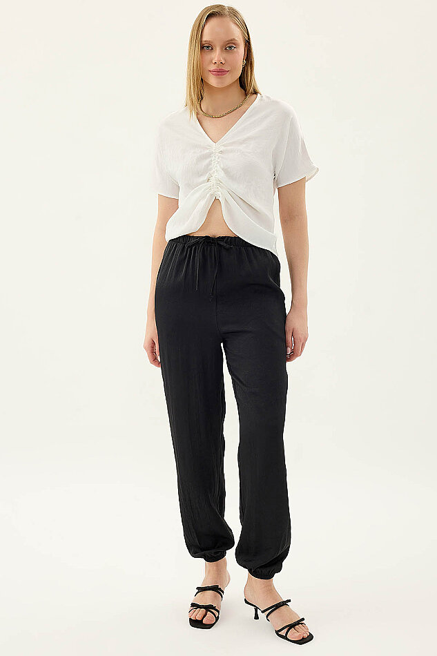 Beli Lastikli Saten Şalvar Pantolon - 7