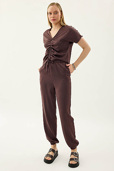 Beli Lastikli Saten Şalvar Pantolon - 12