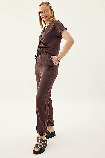 Beli Lastikli Saten Şalvar Pantolon - 13