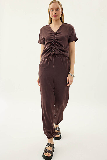 Beli Lastikli Saten Şalvar Pantolon - 14