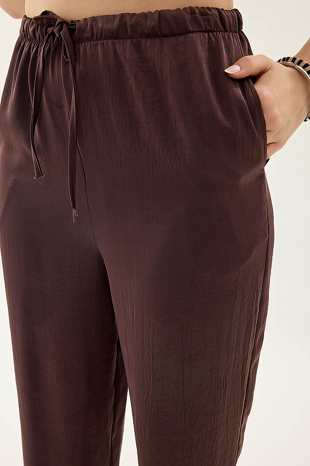 Beli Lastikli Saten Şalvar Pantolon - 16
