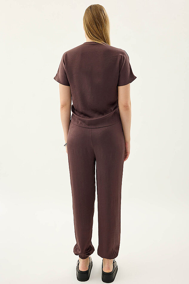 Beli Lastikli Saten Şalvar Pantolon - 15