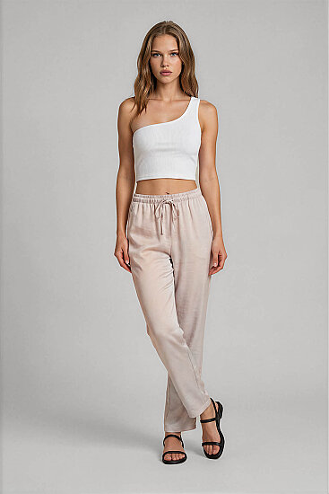 Beli Lastikli Saten Pantolon - 5