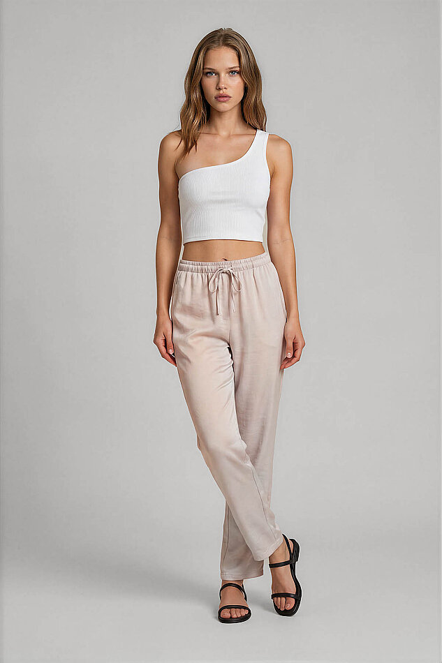 Beli Lastikli Saten Pantolon - 5