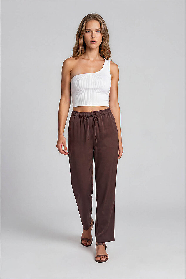 Beli Lastikli Saten Pantolon - 8