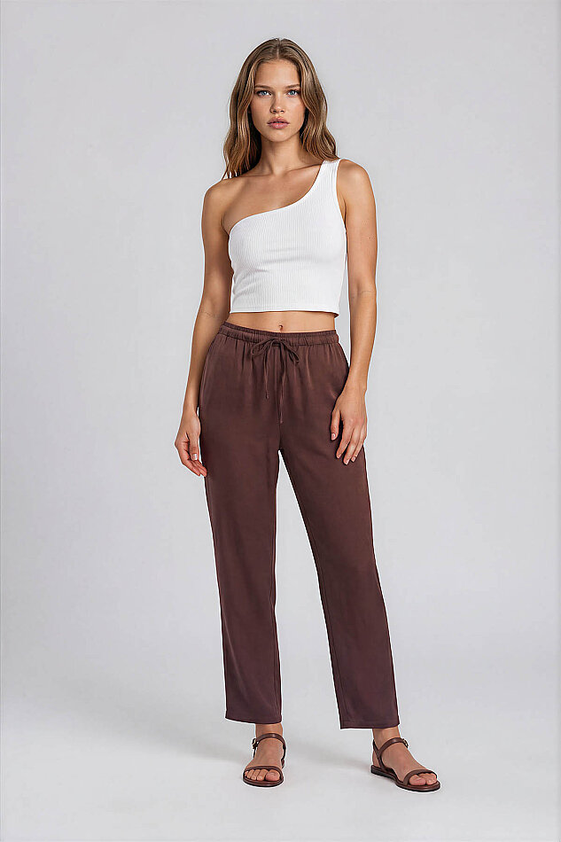 Beli Lastikli Saten Pantolon - 7
