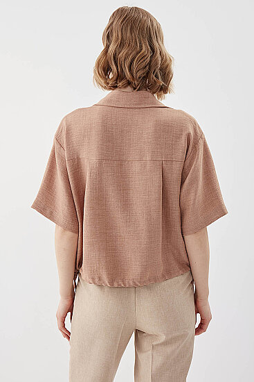 Beli Lastikli Tek Cep Crop Gömlek - 5