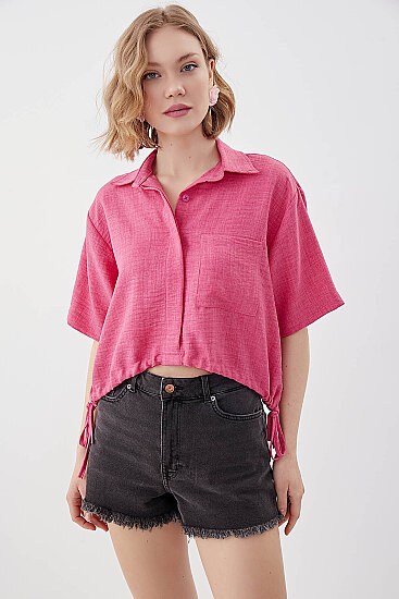 Beli Lastikli Tek Cep Crop Gömlek - 10