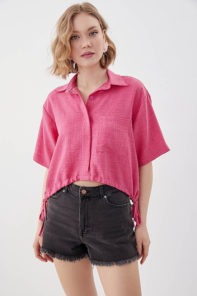 Beli Lastikli Tek Cep Crop Gömlek - 10
