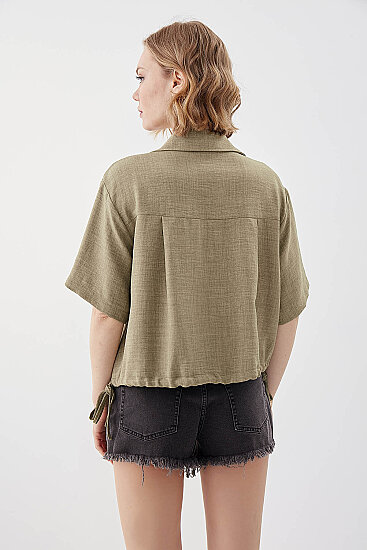 Beli Lastikli Tek Cep Crop Gömlek - 16