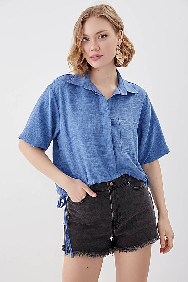 Beli Lastikli Tek Cep Crop Gömlek - 17