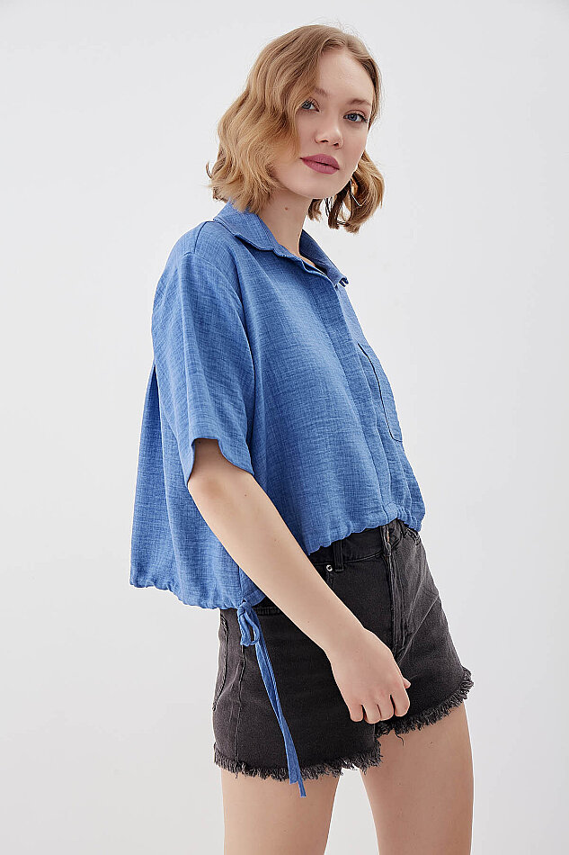 Beli Lastikli Tek Cep Crop Gömlek - 19