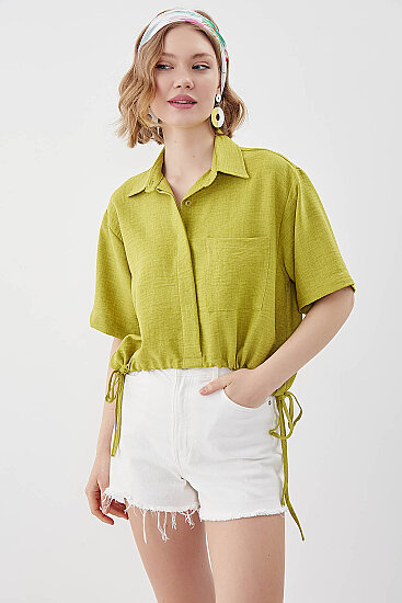 Beli Lastikli Tek Cep Crop Gömlek - 25