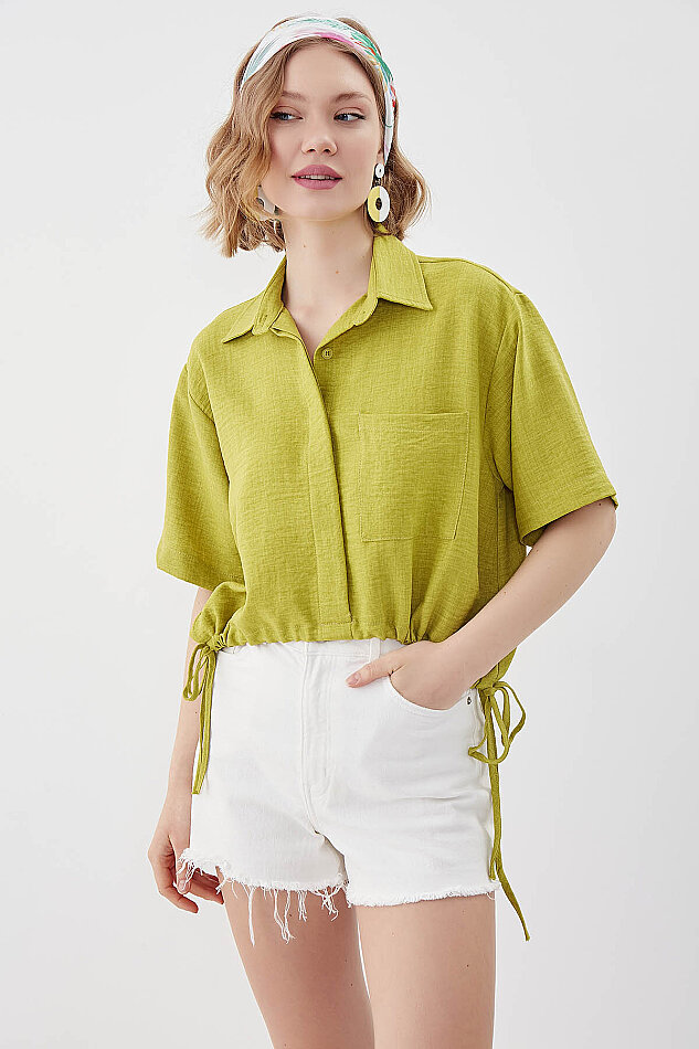 Beli Lastikli Tek Cep Crop Gömlek - 25