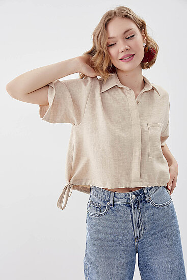 Beli Lastikli Tek Cep Crop Gömlek - 28