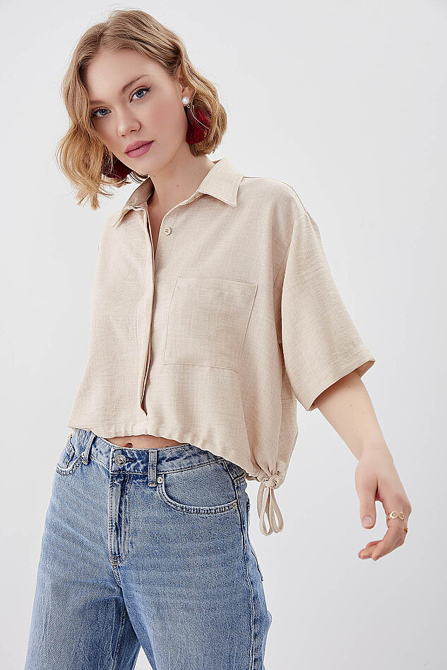 Beli Lastikli Tek Cep Crop Gömlek - 30